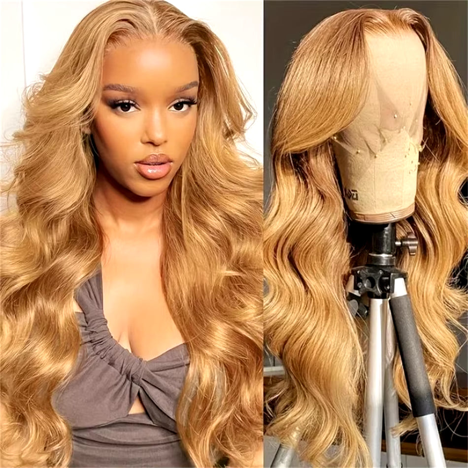 #27 Honey Blonde 13X4 HD Lace Front Wigs Human Hair 30 32 34Inch Body Wave Lace Frontal Colored Human Hair Wigs 180% Density