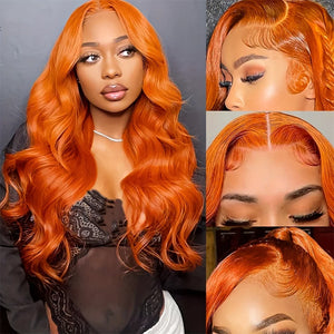 Ginger Orange Lace Front Wigs Human Hair Pre Plucked Hairline with Baby Hair Body Wave 13X4 HD Lace Frontal Human Hair Colored