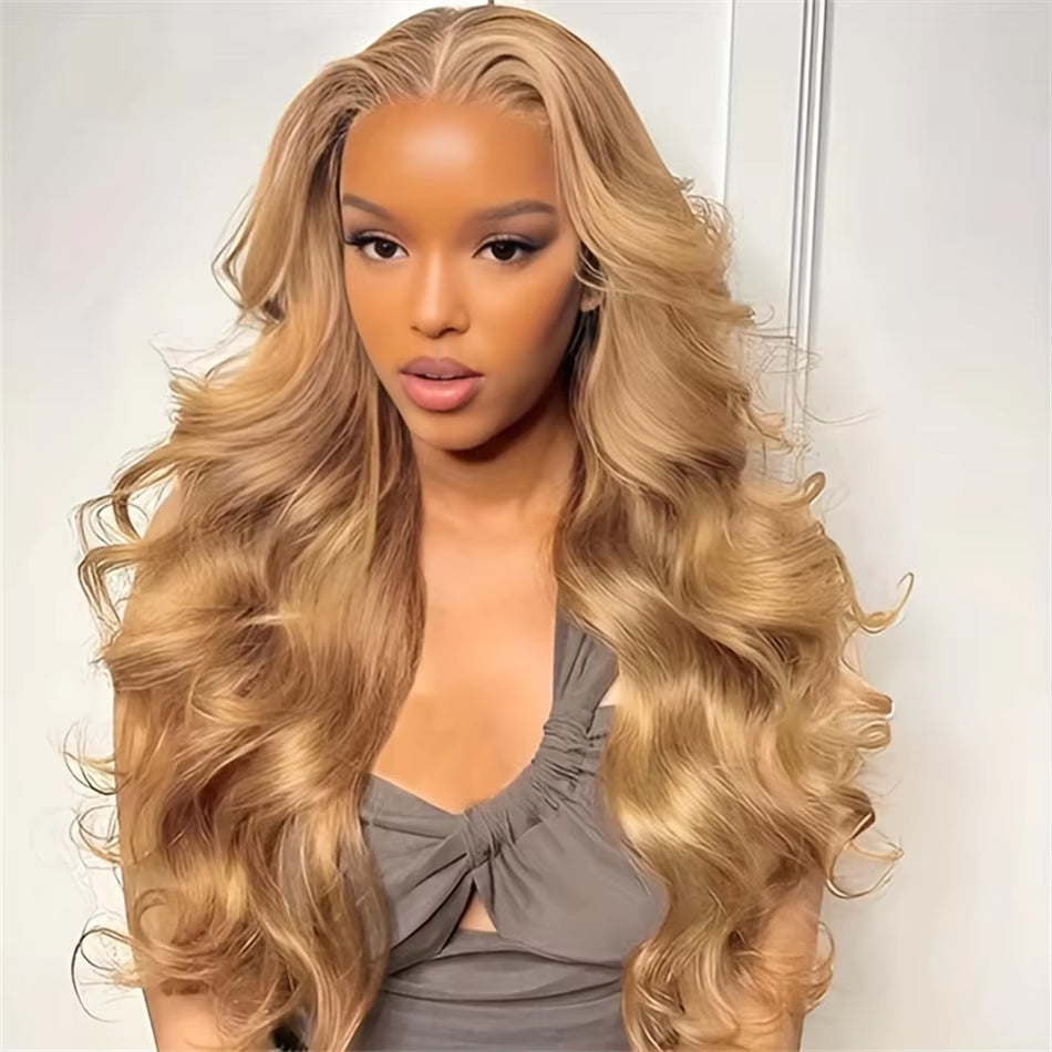 #27 Honey Blonde 13X4 HD Lace Front Wigs Human Hair 30 32 34Inch Body Wave Lace Frontal Colored Human Hair Wigs 180% Density