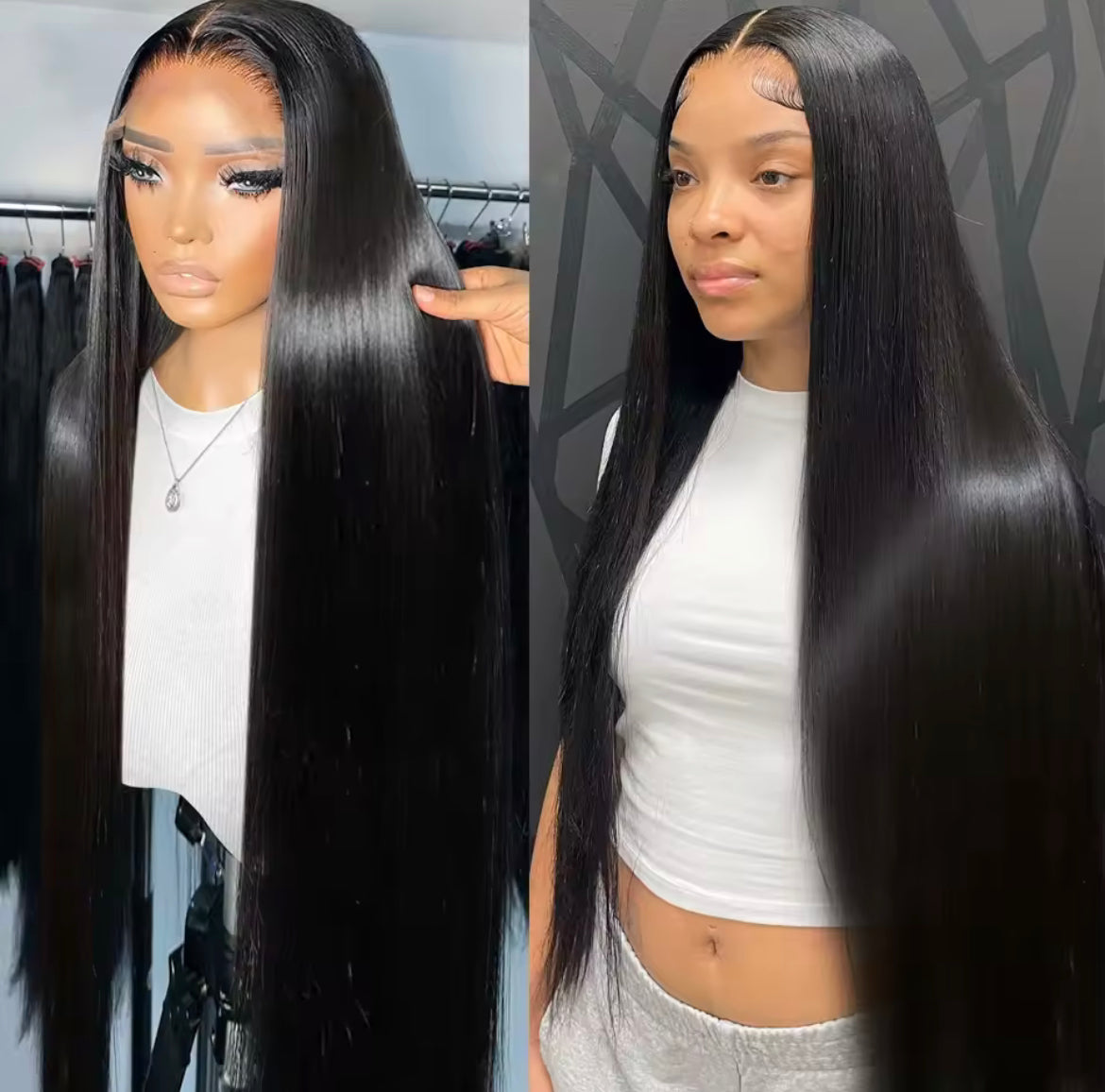 13x4 HD Transparent Bone Straight 30 40 Inches Lace Front Human Black Hair Wig